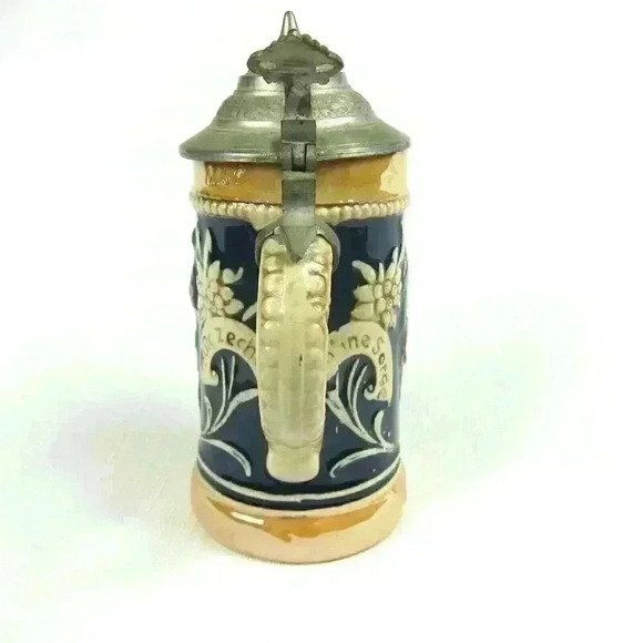 Vintage Beer Stein Pottery Bar Scene Pewter Lid 1921-50s West Germany 0.25 Liter - Picture 6 of 12